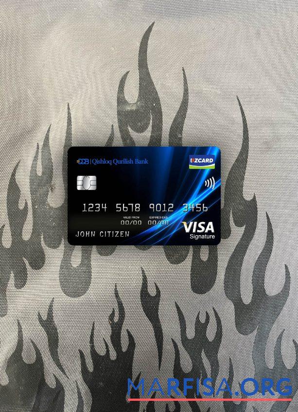 Downloadable Uzbekistan Qishloq Qurilish Bank visa signature card photolook front download for verification